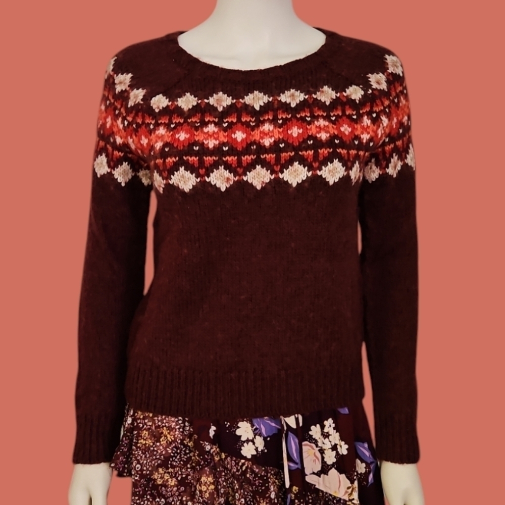 HOLLISTER Oxblood Fair Isle Wool Crew Neck Academia Ski Sweater Small